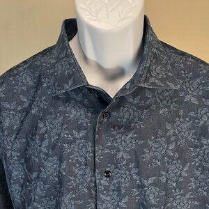 St. Croix Mene's blue floral Contemporary Fit long sleeve shirt made in Italy XL